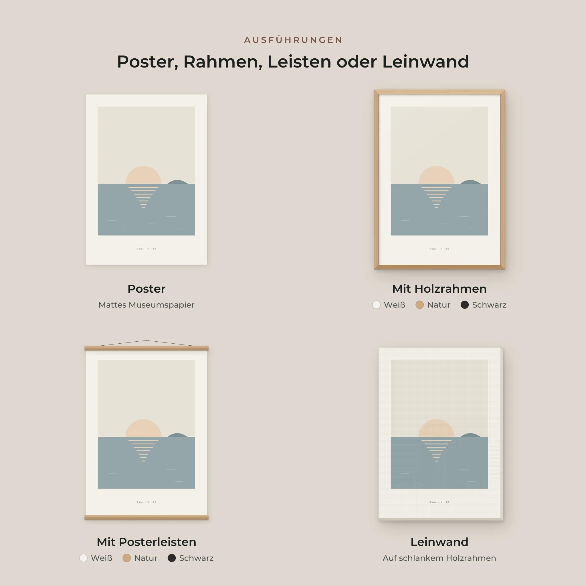 Horizont als Poster, mit Holzrahmen, mit Posterleisten und als Leinwand