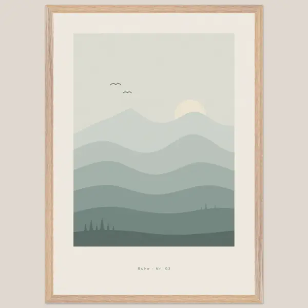Poster Nebelhügel im Holzrahmen Natur